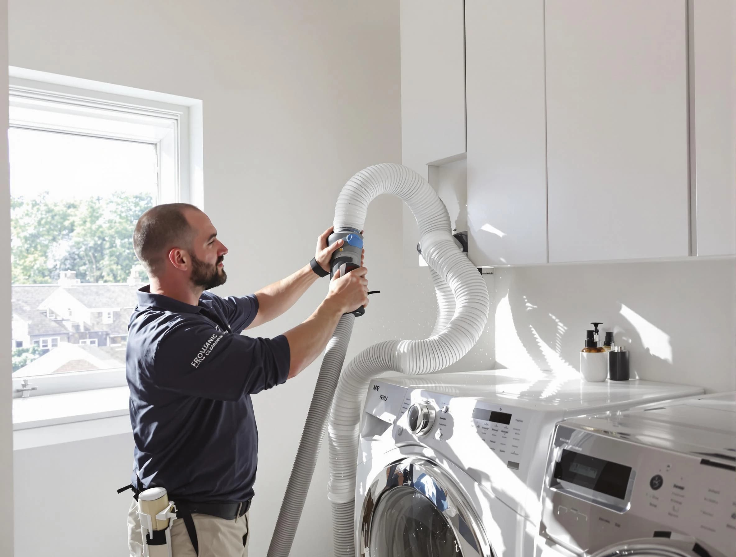 Certified Hampton Dryer Vent Cleaning technician performing dryer vent cleaning in Hampton