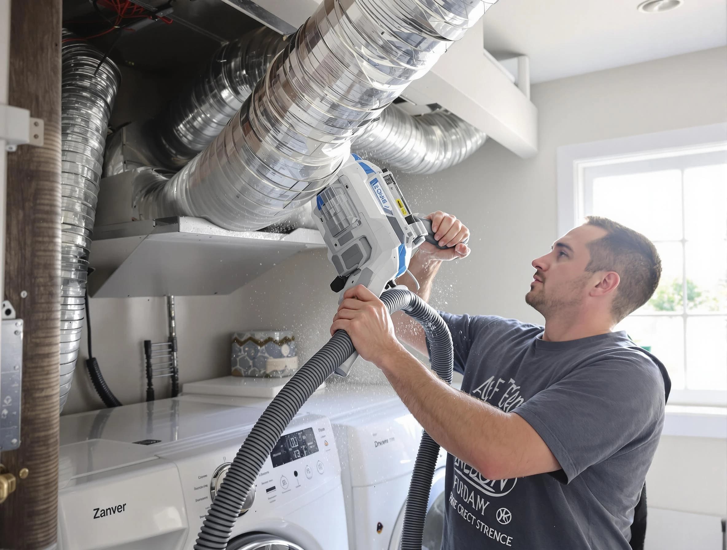 Hampton Dryer Vent Cleaning specialist cleaning deep within a dryer vent duct system in Hampton