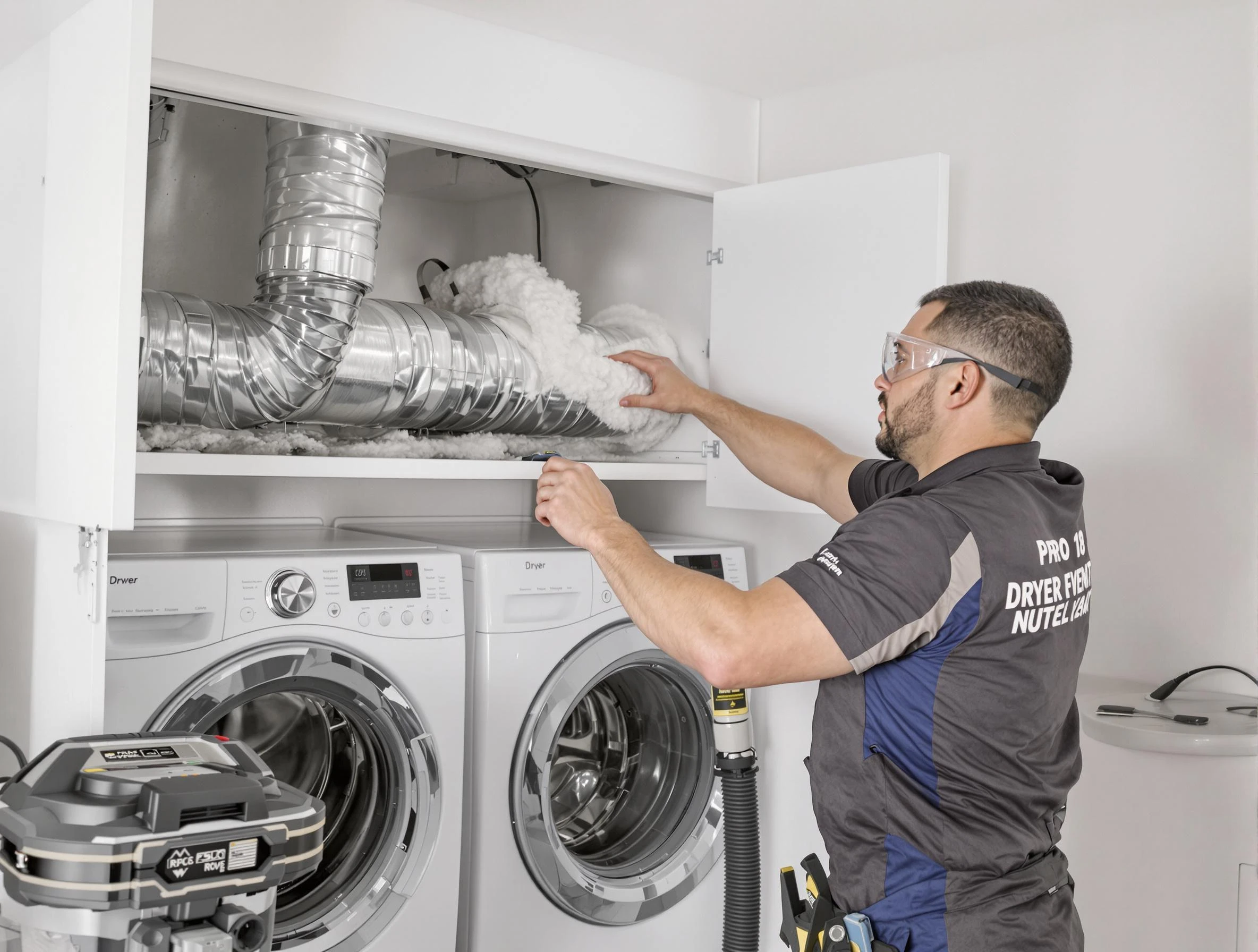 Hampton Dryer Vent Cleaning certified technician performing specialized gas dryer vent cleaning in Hampton